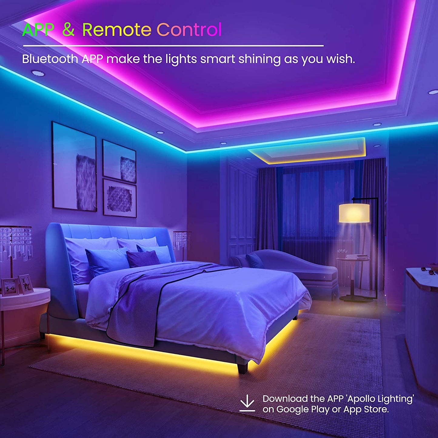 Bluetooth LED Strip Lights with Music Sync, Phone Controller and IR Remote(App+Remote +Mic).