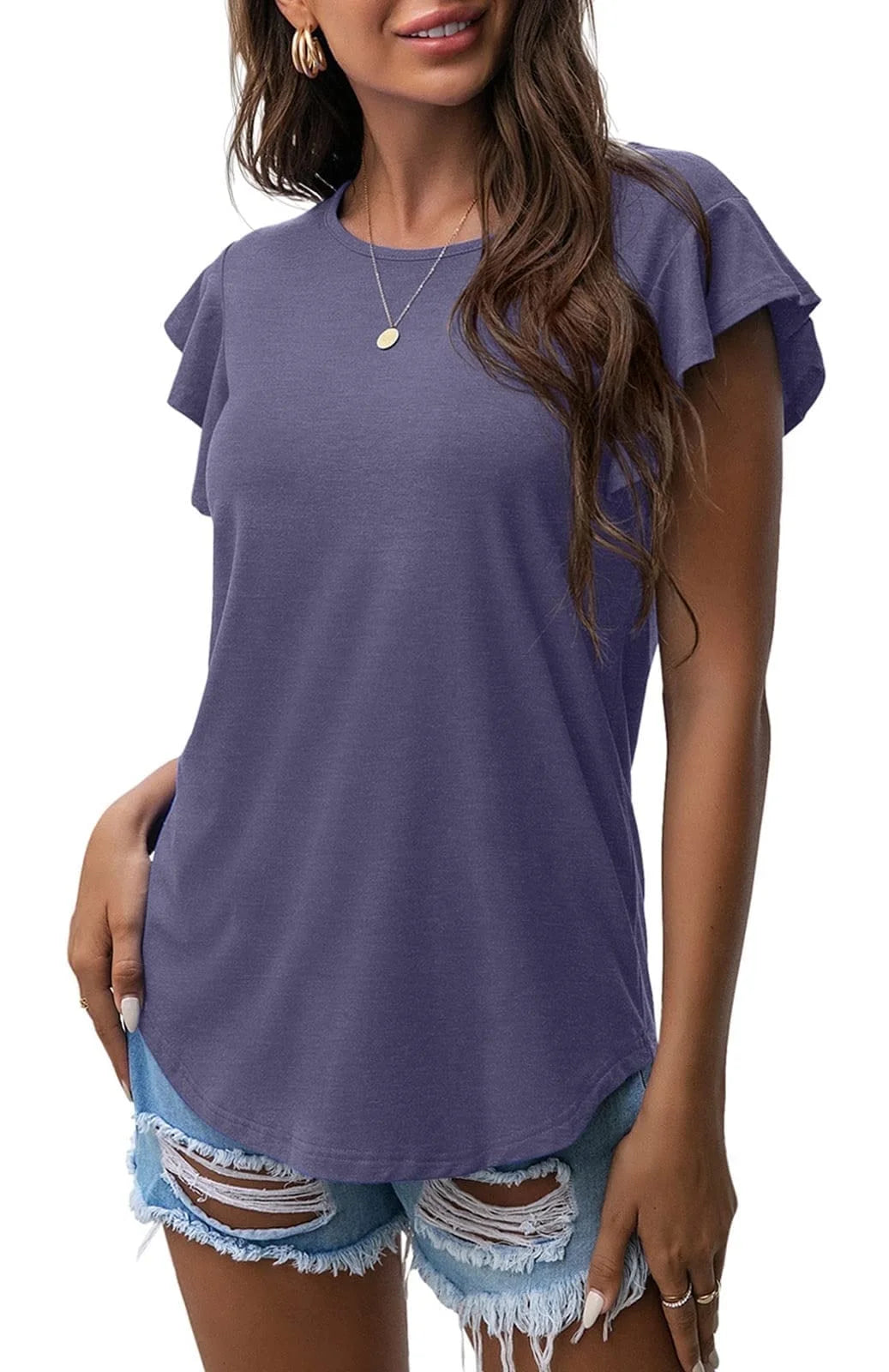 Women's Summer Ruffle Short Sleeve Shirt