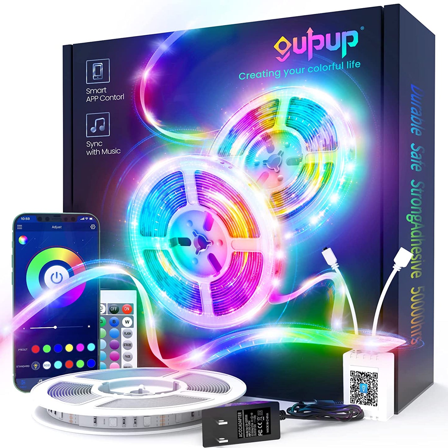 Bluetooth LED Strip Lights with Music Sync, Phone Controller and IR Remote(App+Remote +Mic).