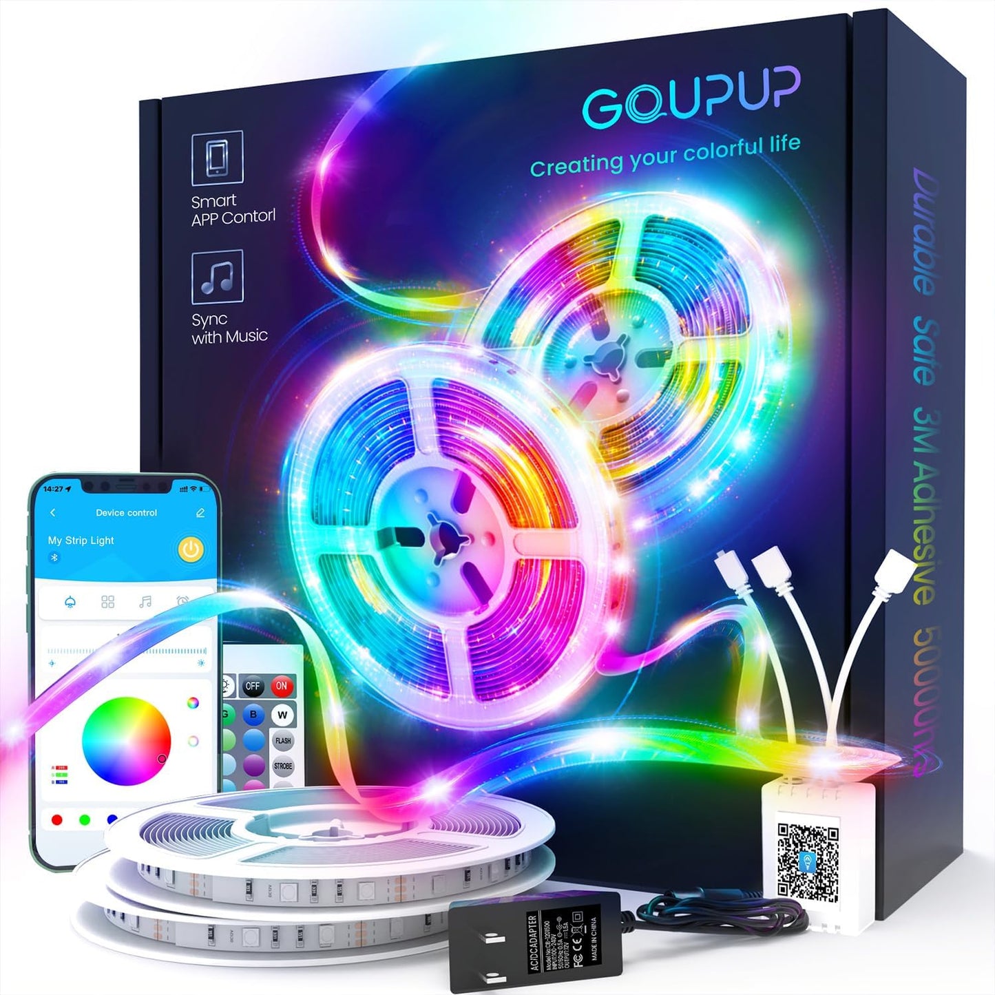 Bluetooth LED Strip Lights with Music Sync, Phone Controller and IR Remote(App+Remote +Mic).