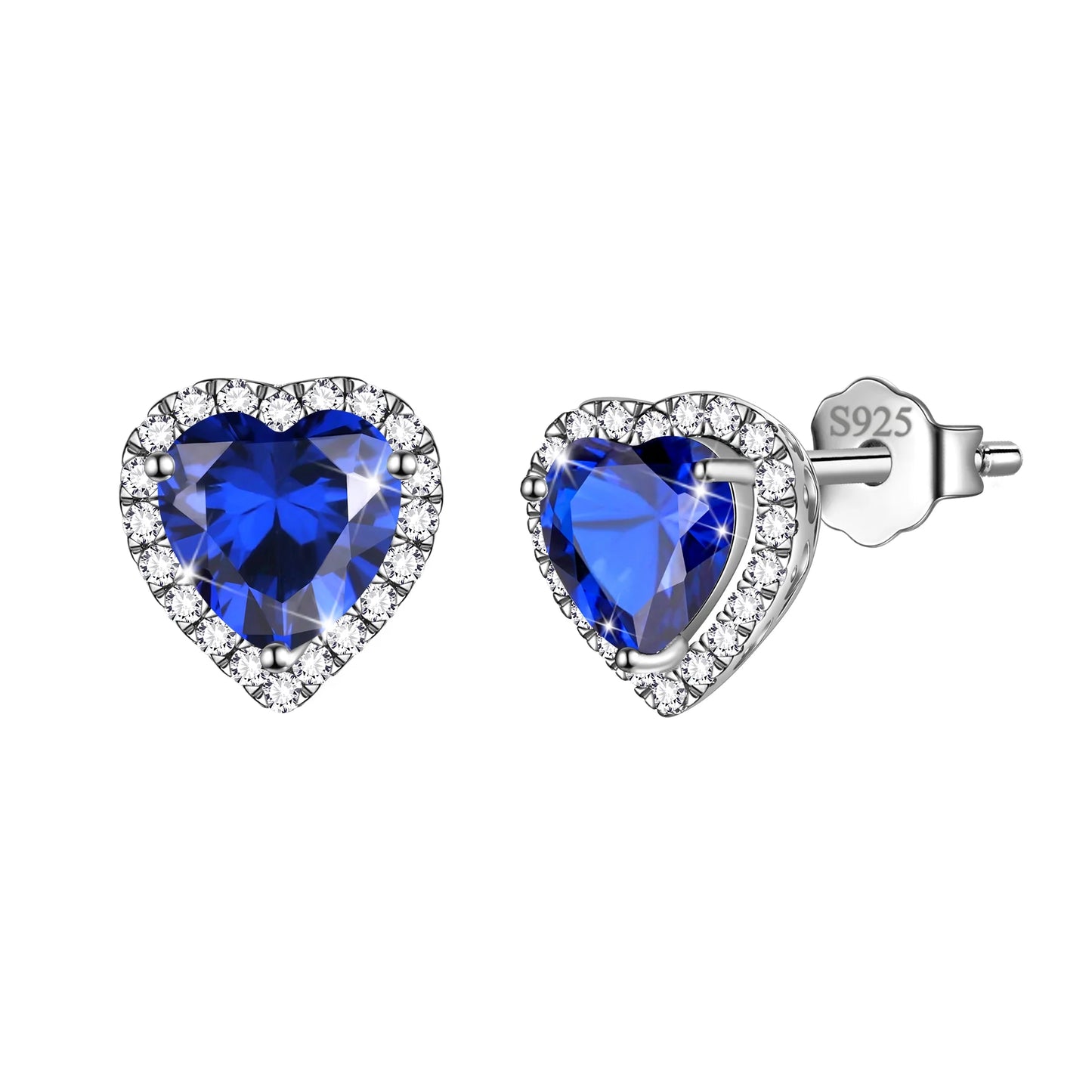 Women's Sterling Silver Birthstone Heart Stud Earrings