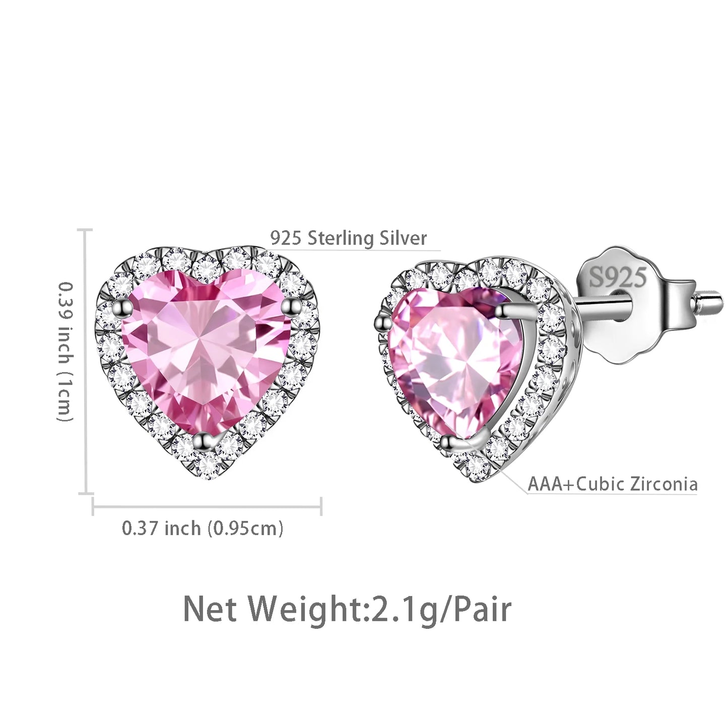 Women's Sterling Silver Birthstone Heart Stud Earrings