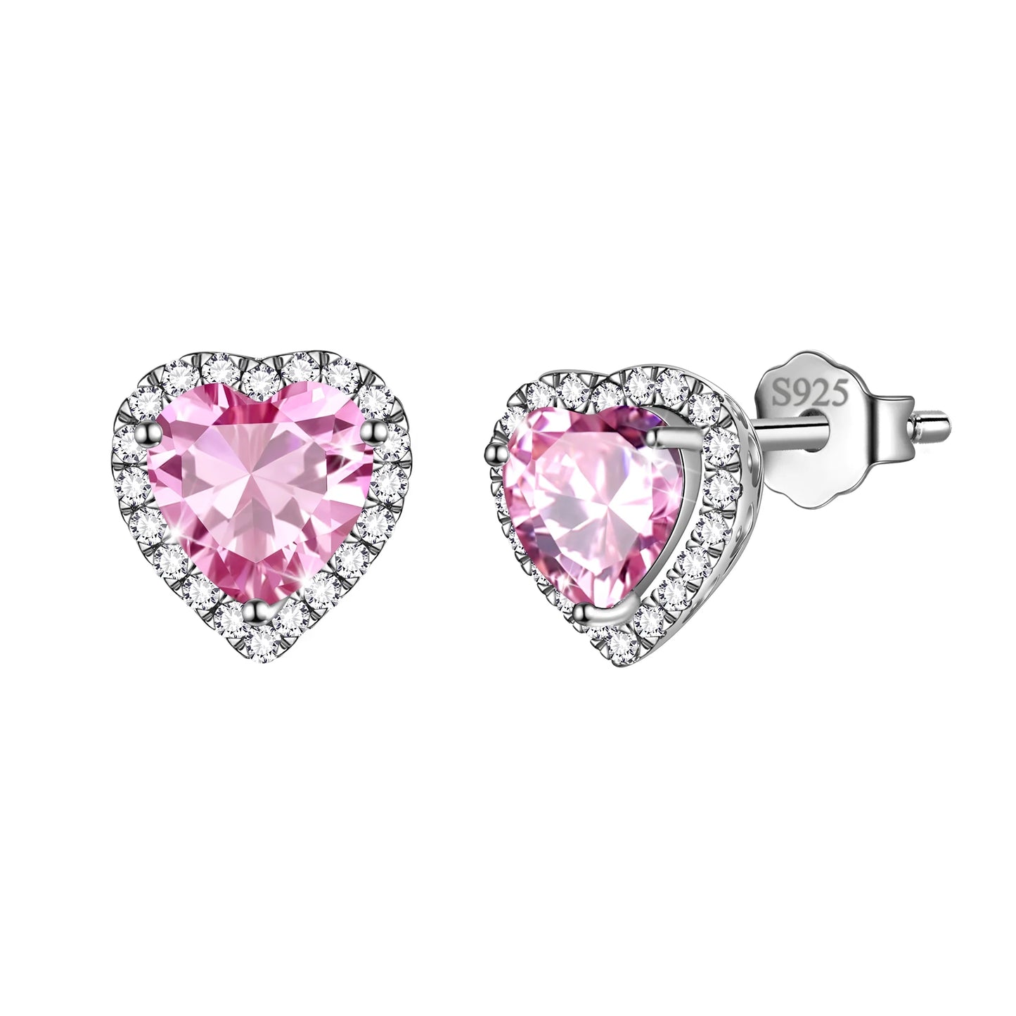 Women's Sterling Silver Birthstone Heart Stud Earrings