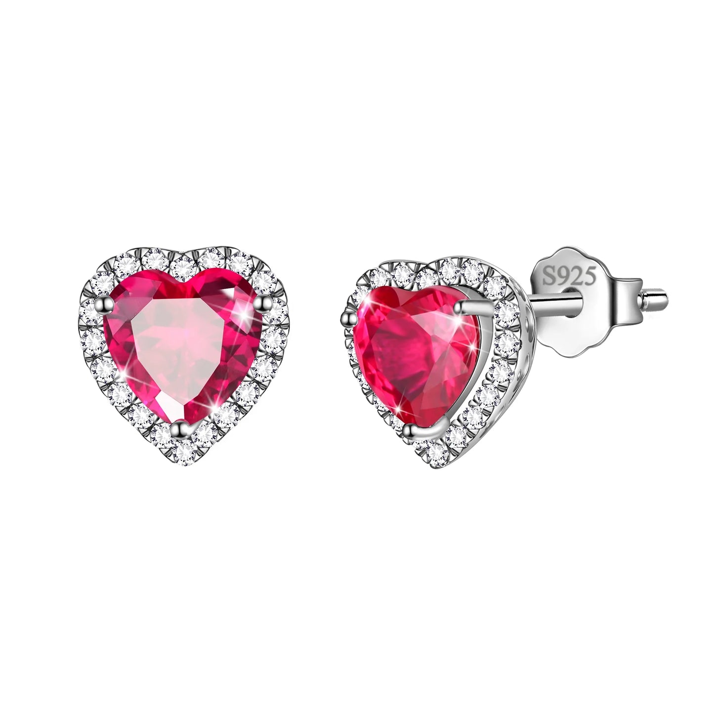 Women's Sterling Silver Birthstone Heart Stud Earrings