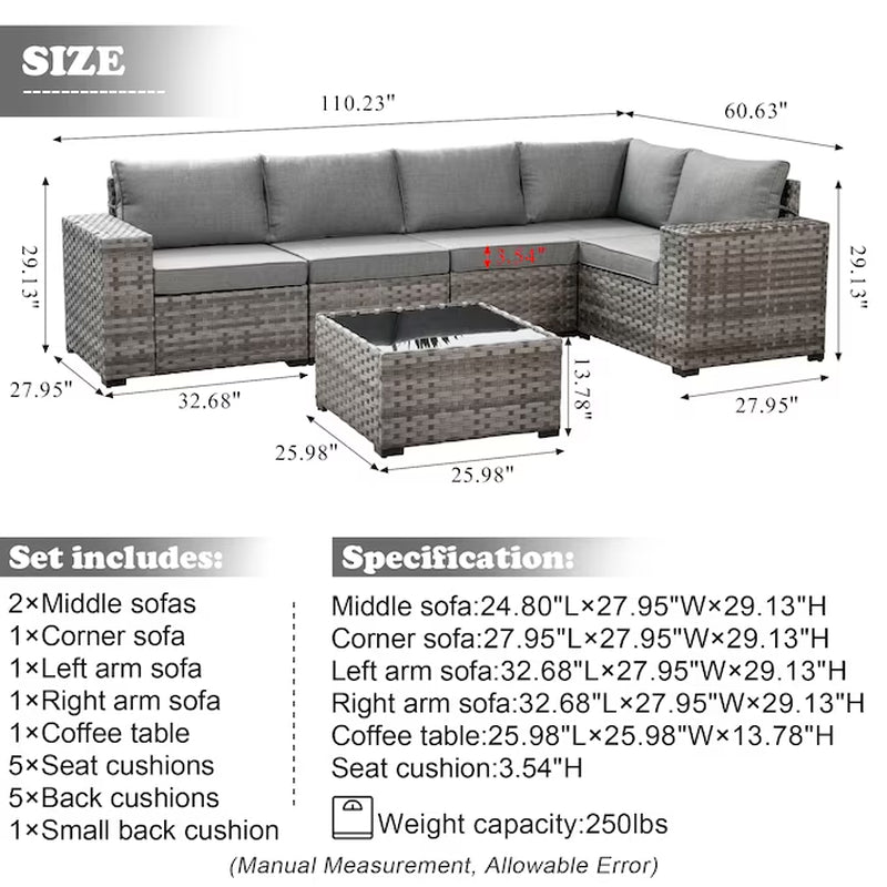 6 Pieces Patio Sectional Sofas
