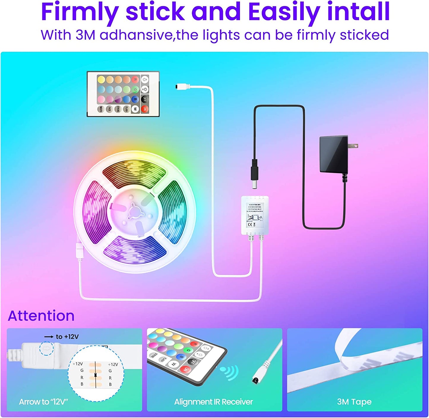Bluetooth LED Strip Lights with Music Sync, Phone Controller and IR Remote(App+Remote +Mic).