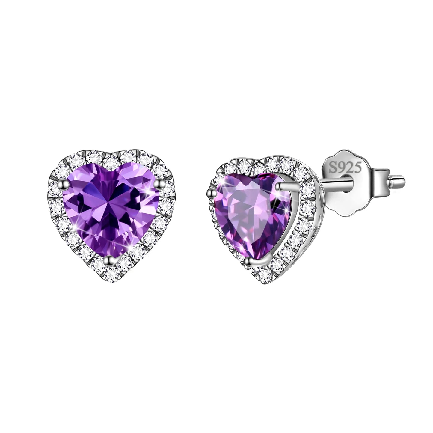 Women's Sterling Silver Birthstone Heart Stud Earrings