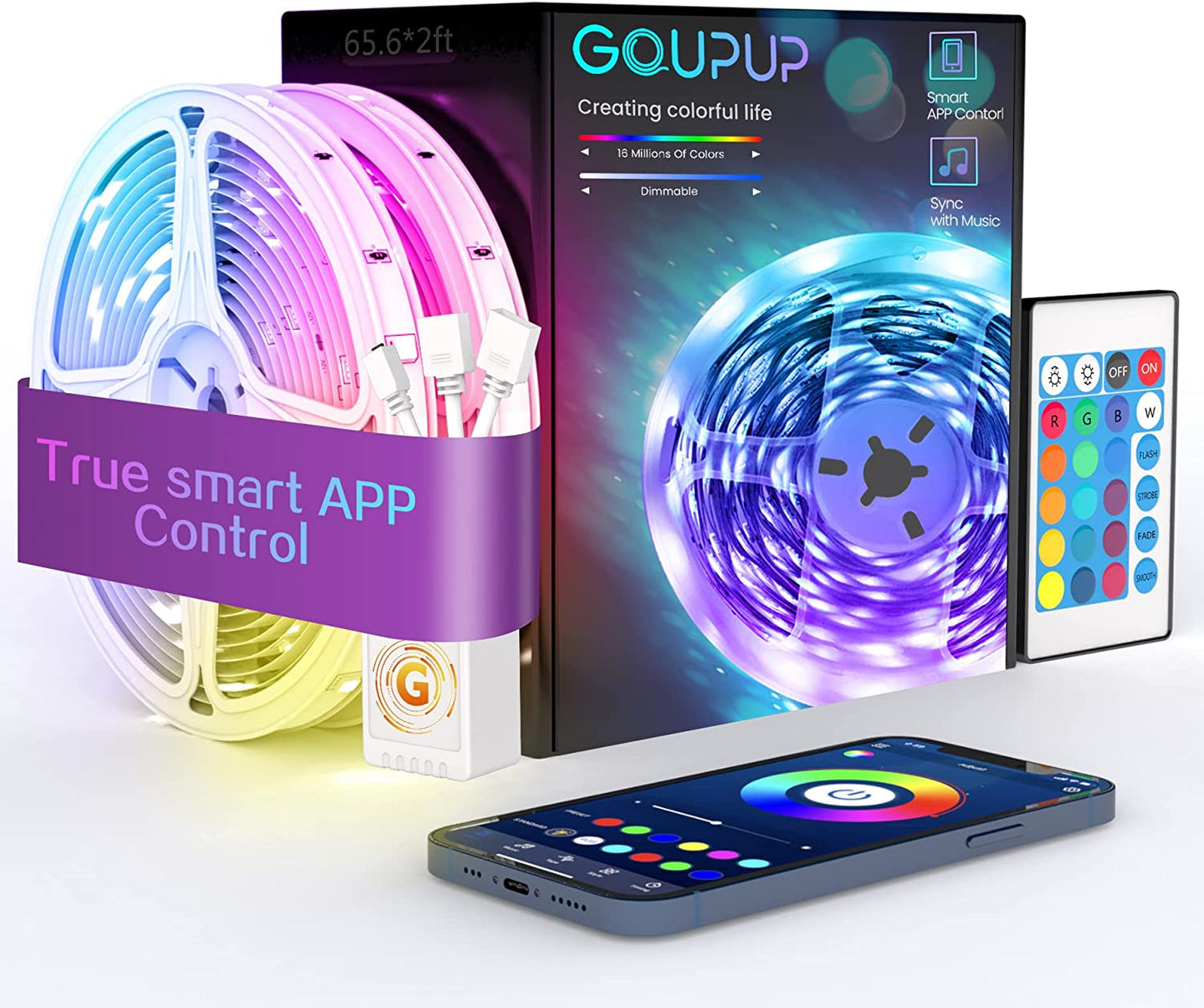 Bluetooth LED Strip Lights with Music Sync, Phone Controller and IR Remote(App+Remote +Mic).