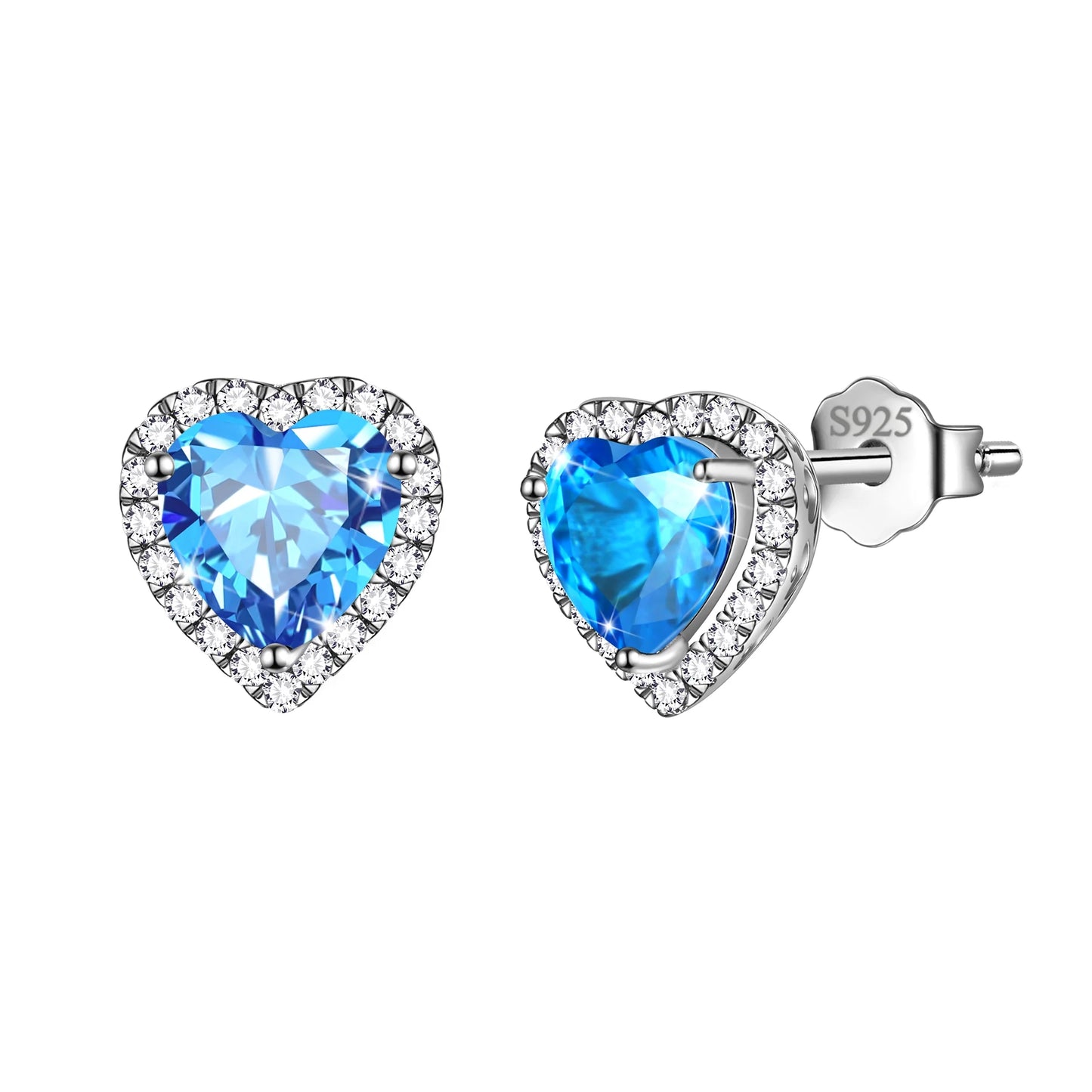 Women's Sterling Silver Birthstone Heart Stud Earrings
