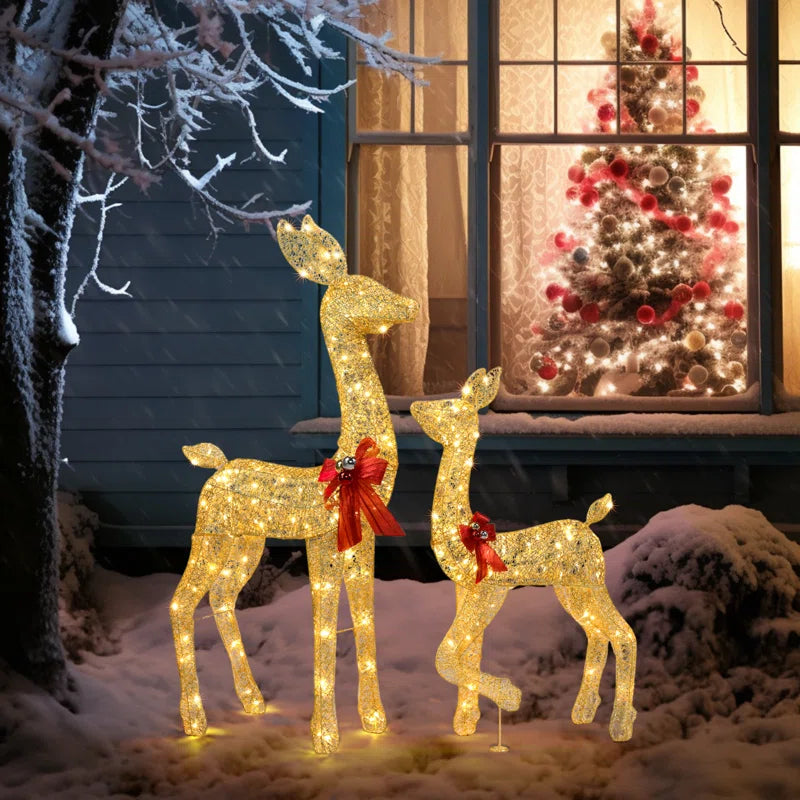 Gold Lighted Reindeer Family Set