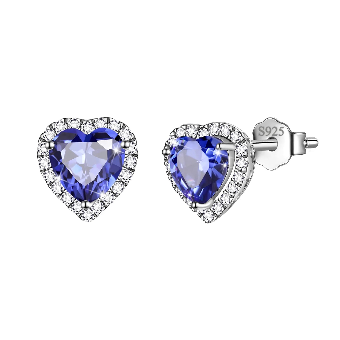 Women's Sterling Silver Birthstone Heart Stud Earrings