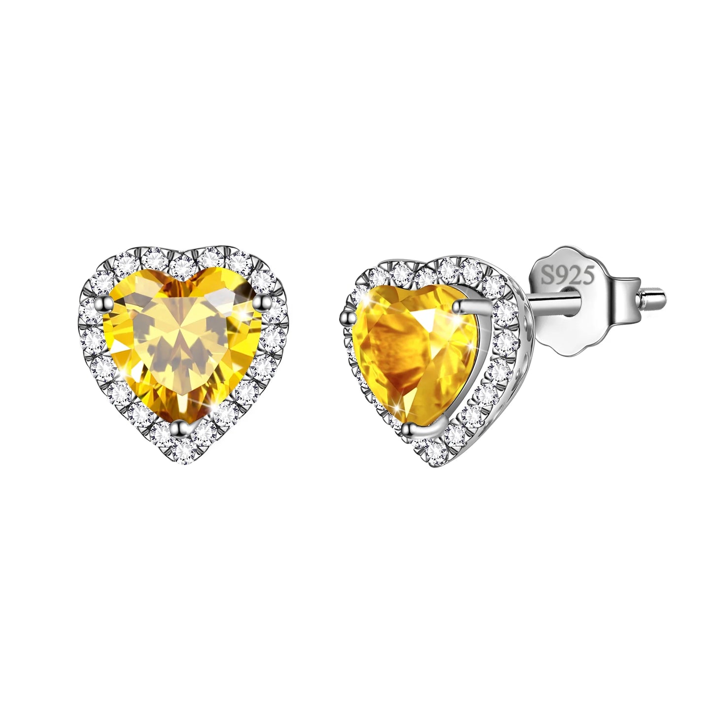 Women's Sterling Silver Birthstone Heart Stud Earrings