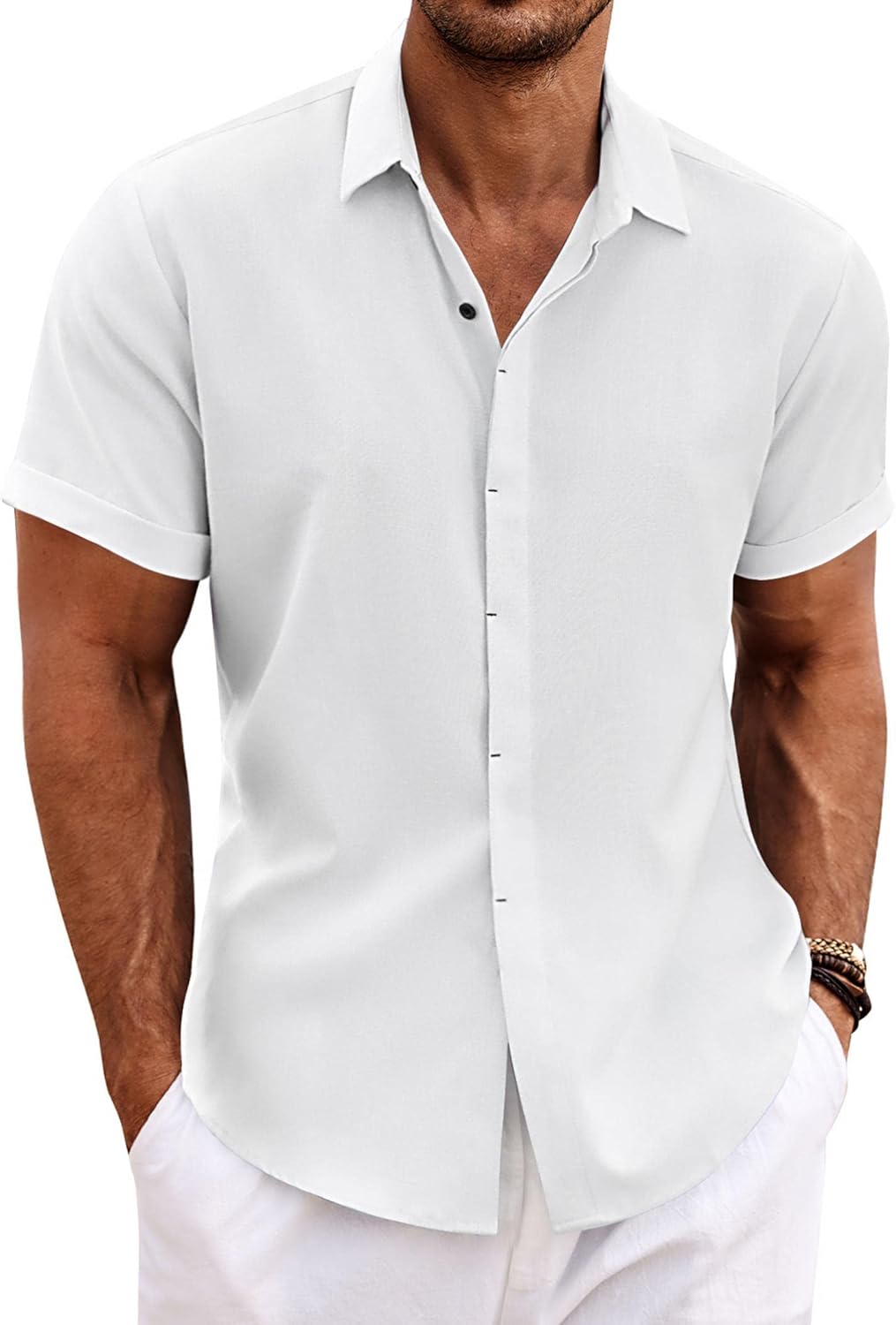 Men's Casual Button down Linen Shirt - Short Sleeve
