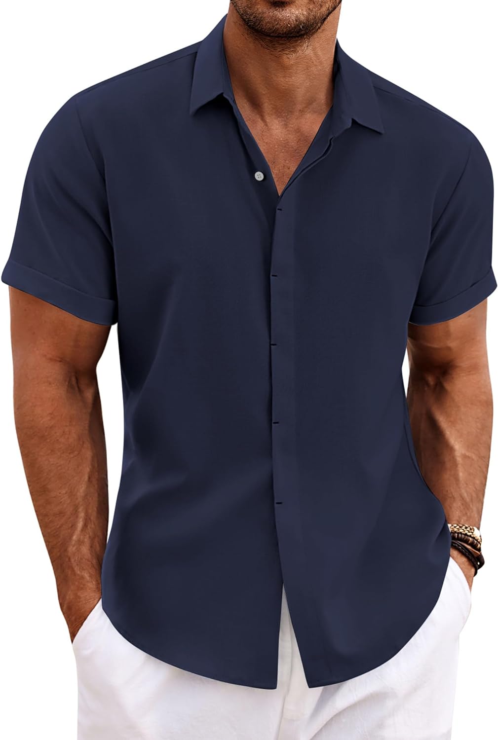 Men's Casual Button down Linen Shirt - Short Sleeve