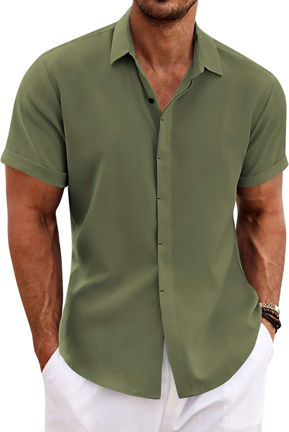 Men's Casual Button down Linen Shirt - Short Sleeve