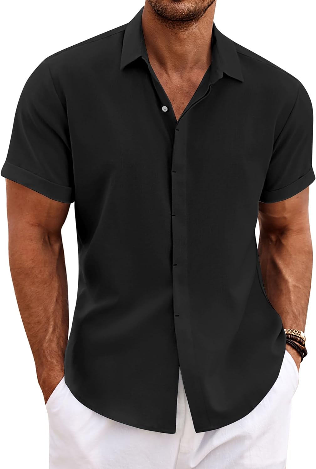 Men's Casual Button down Linen Shirt - Short Sleeve