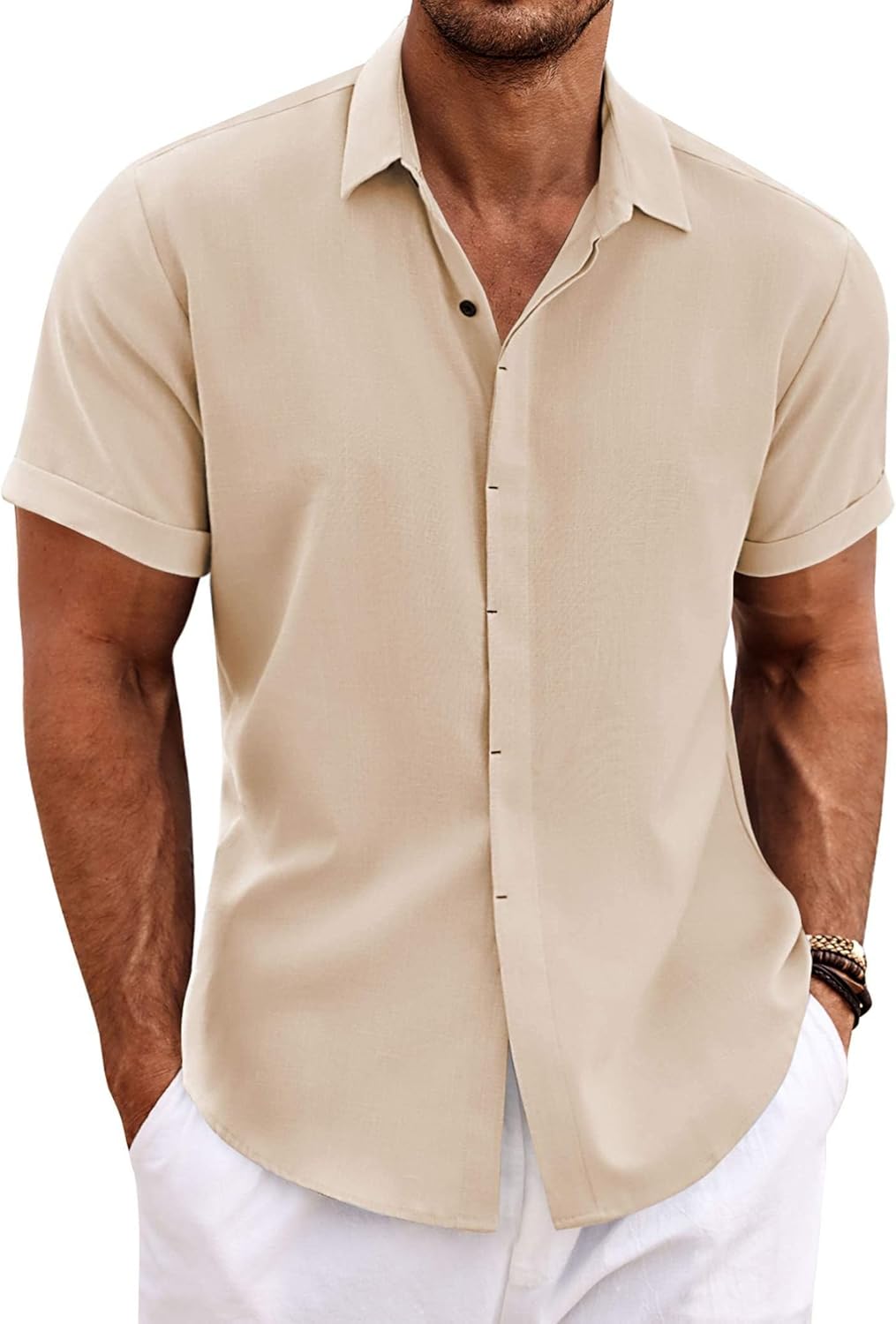 Men's Casual Button down Linen Shirt - Short Sleeve