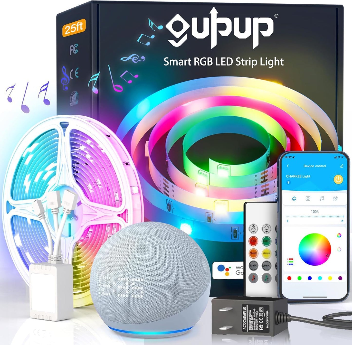 Bluetooth LED Strip Lights with Music Sync, Phone Controller and IR Remote(App+Remote +Mic).
