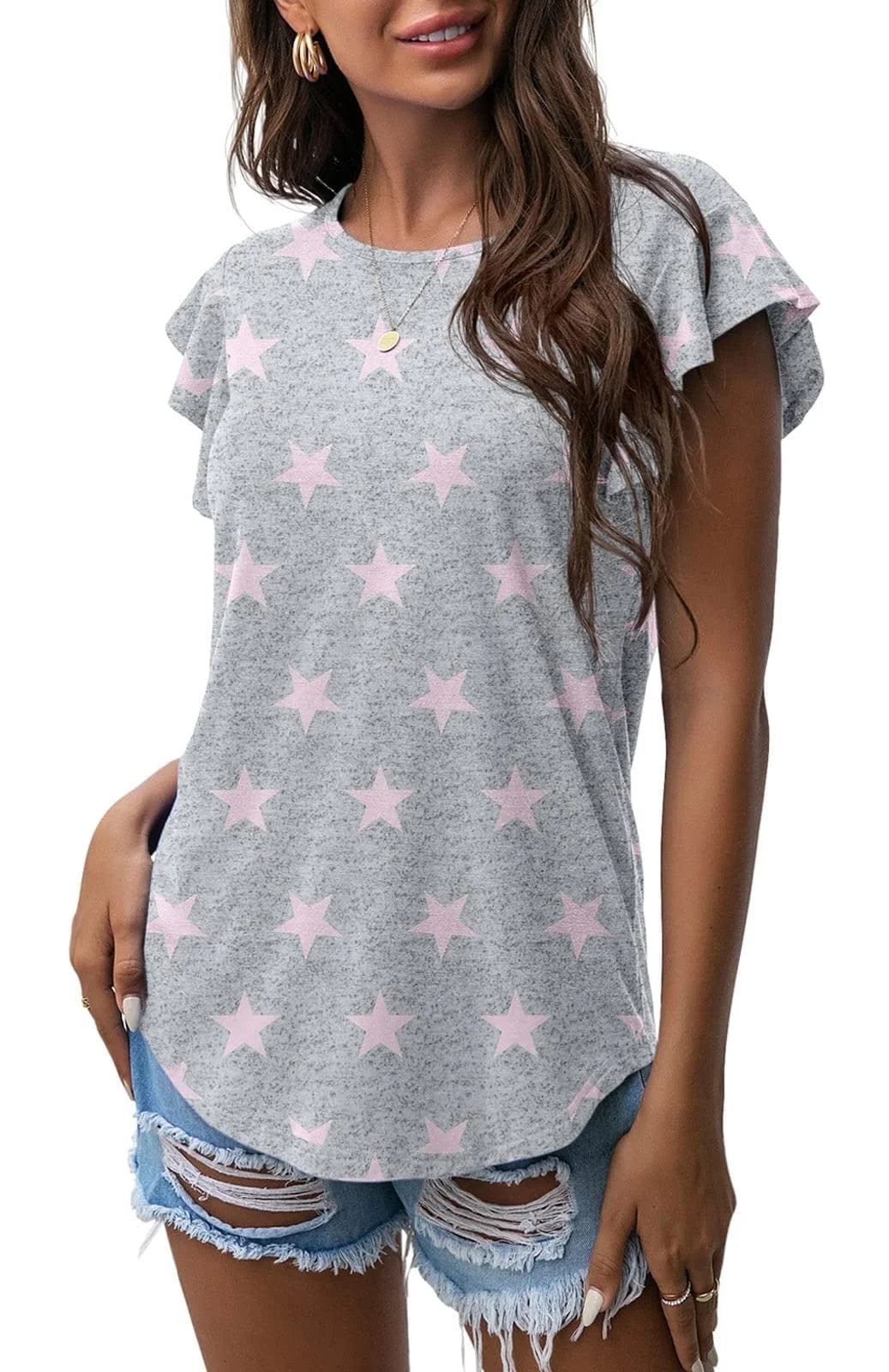 Women's Summer Ruffle Short Sleeve Shirt