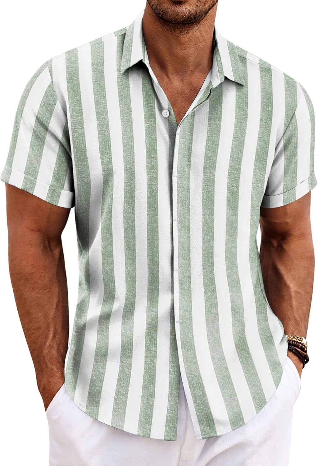Men's Casual Button down Linen Shirt - Short Sleeve