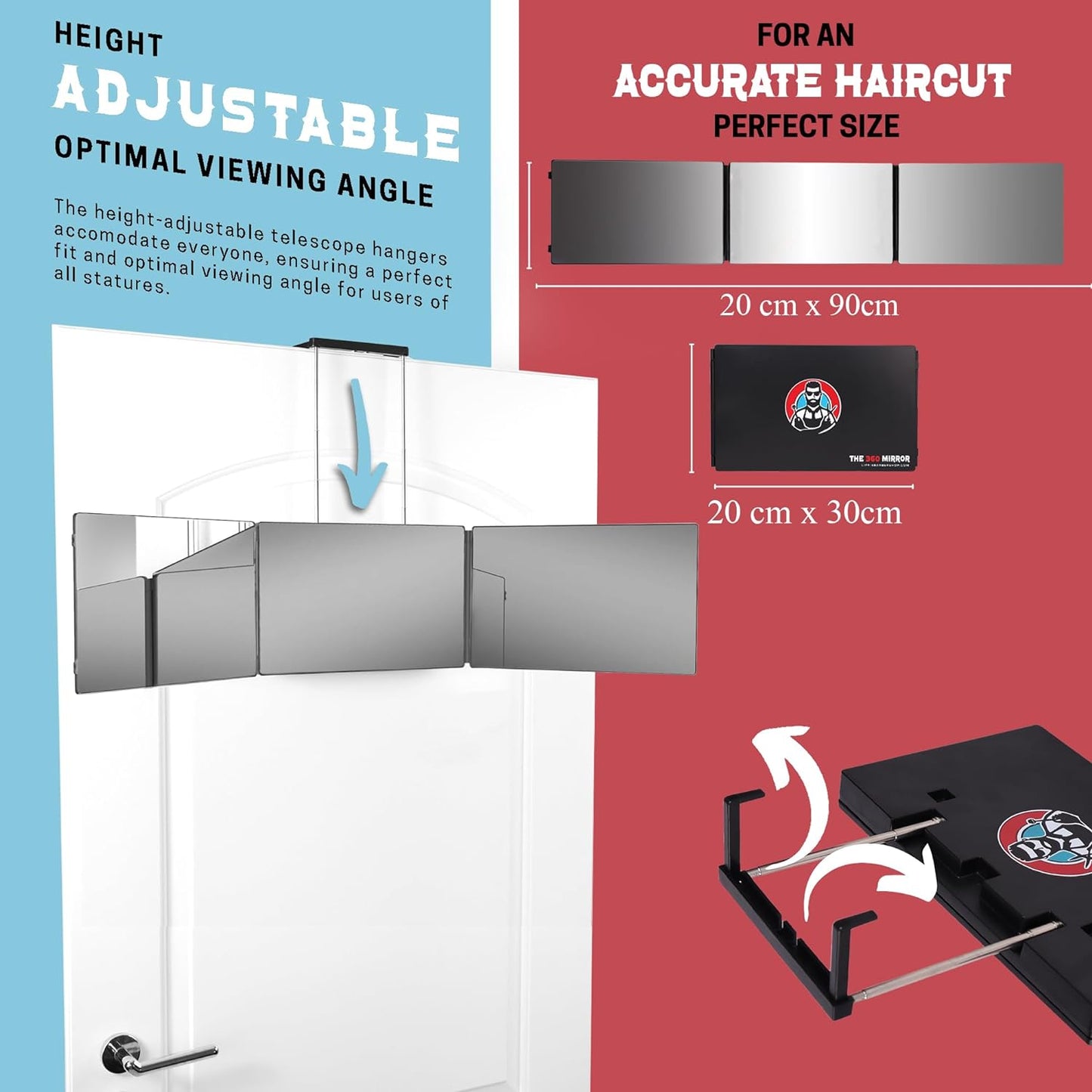 Hair Grooming 3 Way Adjustable Mirror for Men and Women