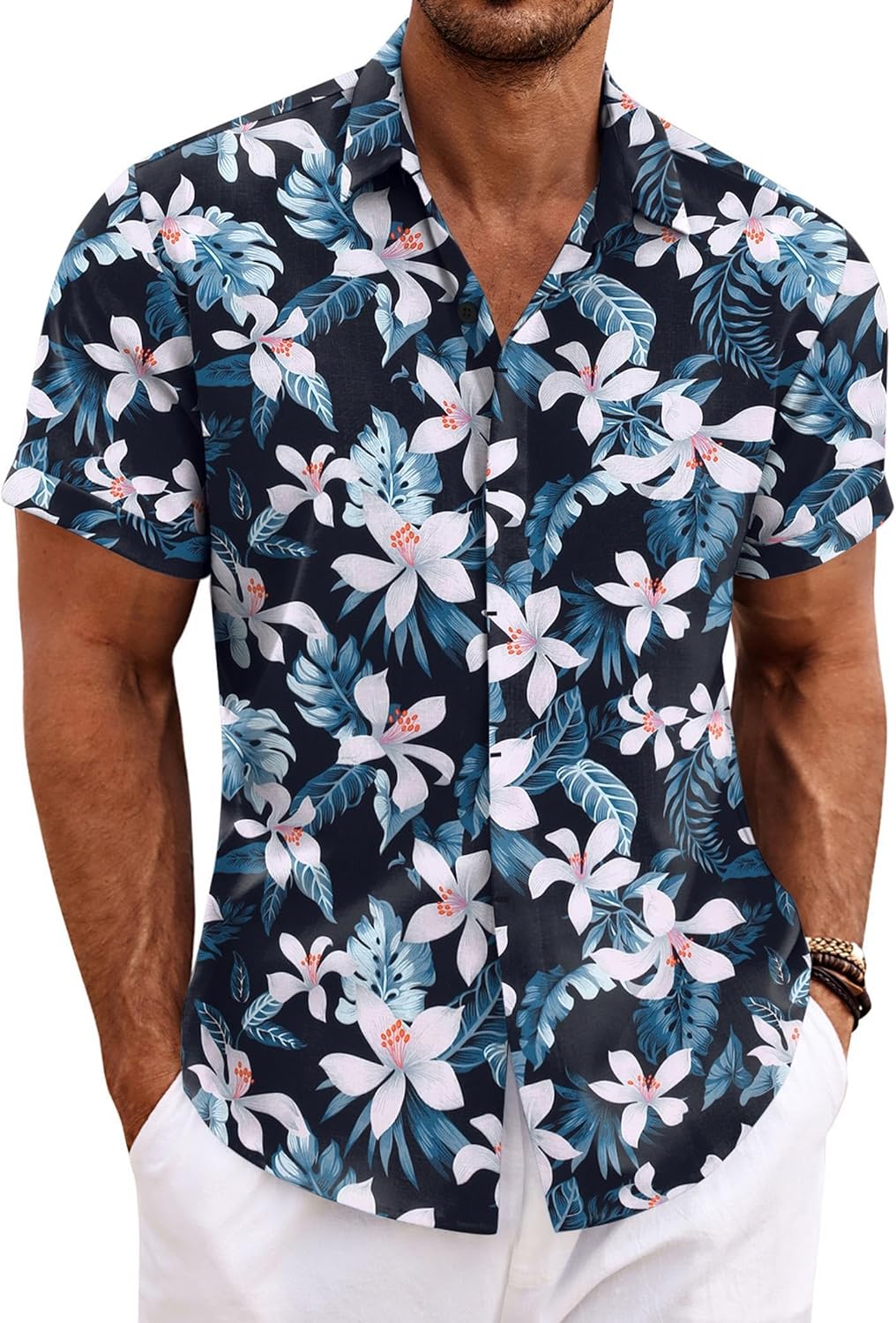 Men's Casual Button down Linen Shirt - Short Sleeve