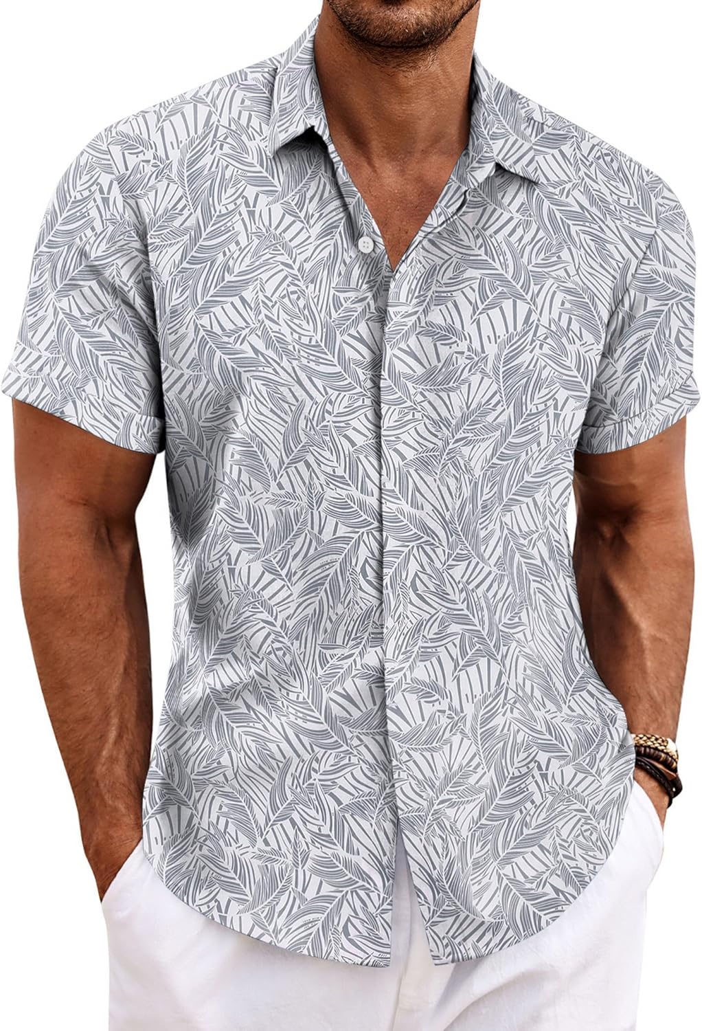 Men's Casual Button down Linen Shirt - Short Sleeve