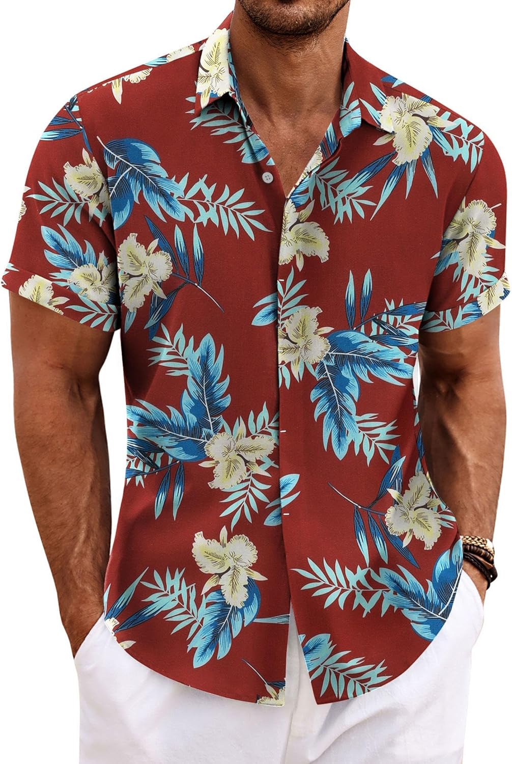 Men's Casual Button down Linen Shirt - Short Sleeve