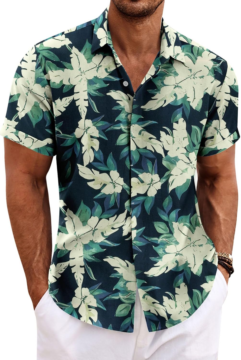 Men's Casual Button down Linen Shirt - Short Sleeve