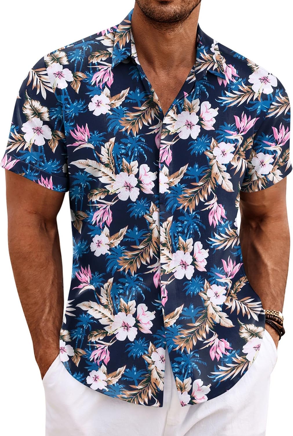 Men's Casual Button down Linen Shirt - Short Sleeve