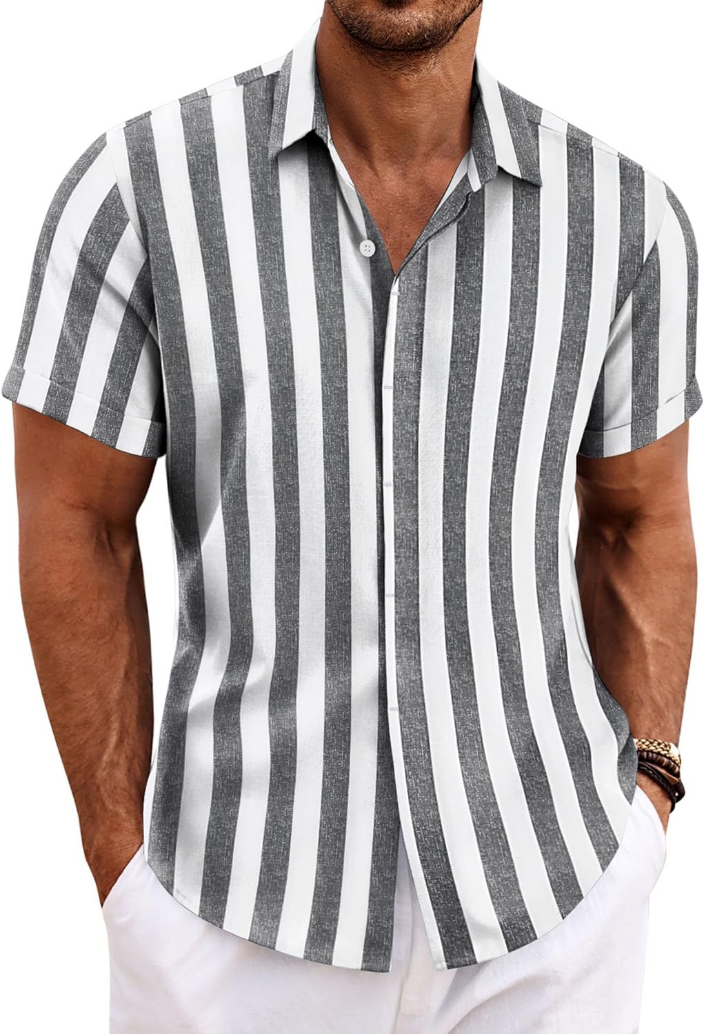 Men's Casual Button down Linen Shirt - Short Sleeve