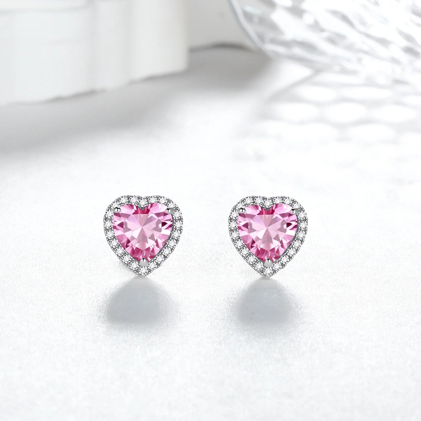 Women's Sterling Silver Birthstone Heart Stud Earrings