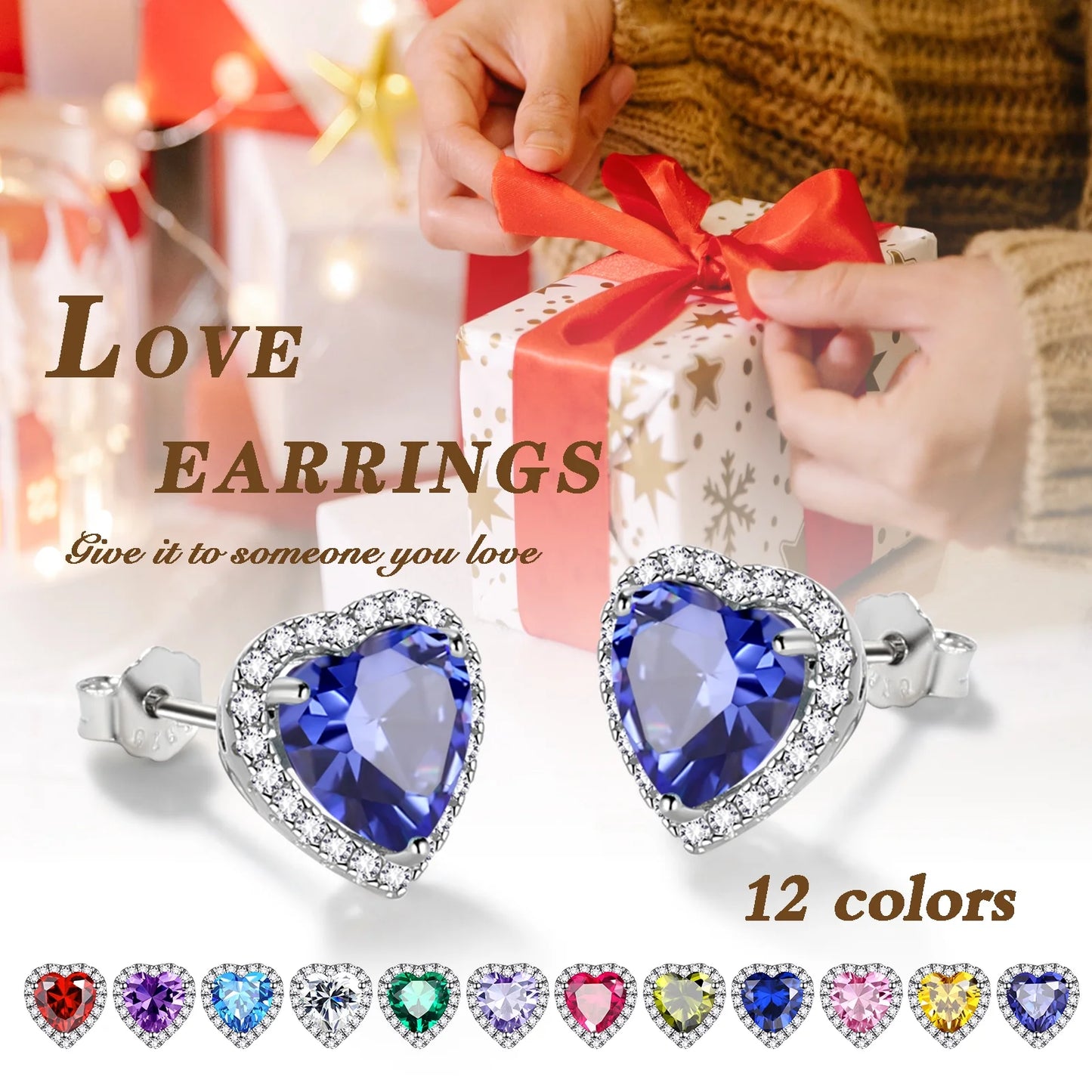 Women's Sterling Silver Birthstone Heart Stud Earrings