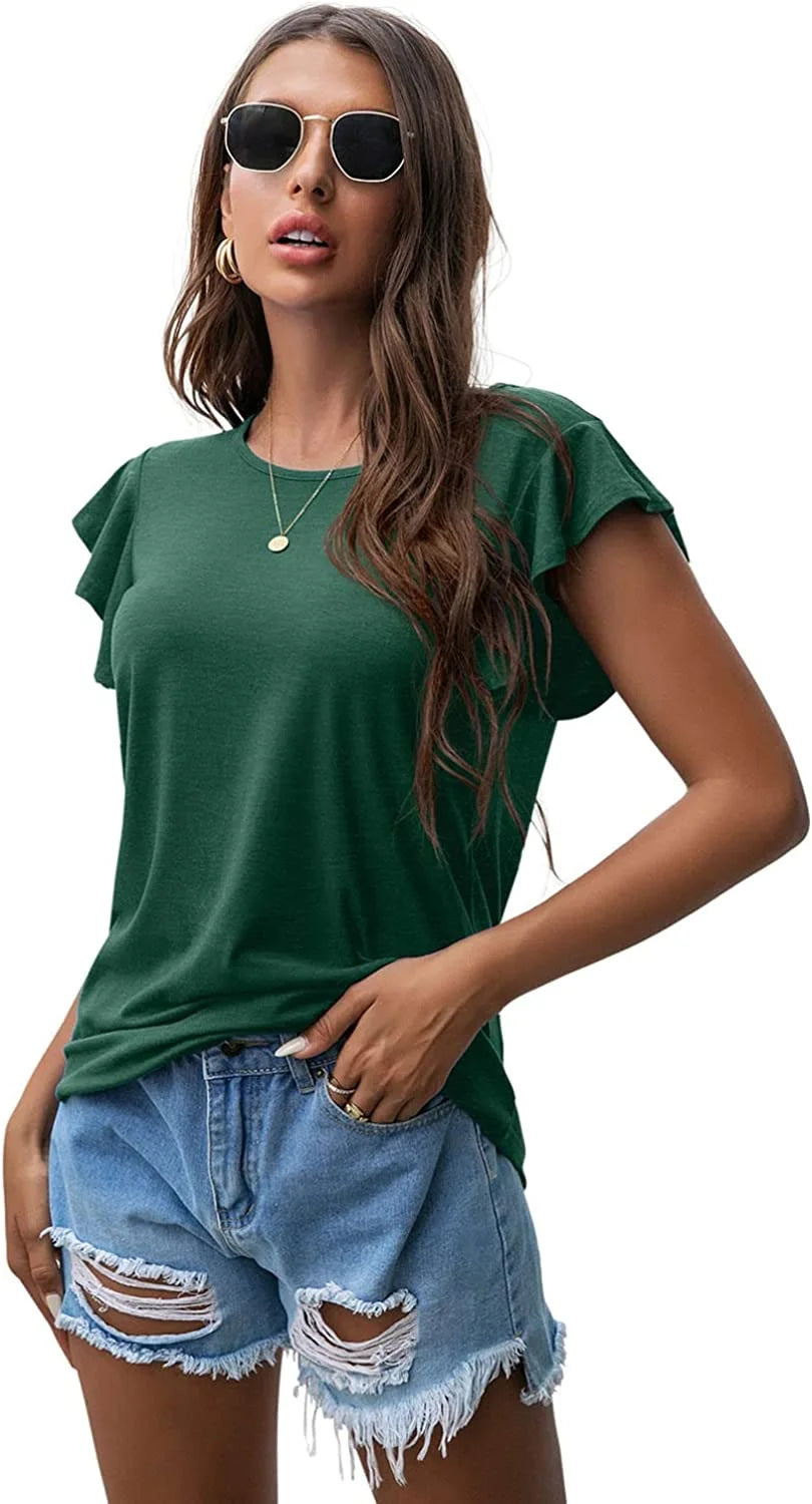 Women's Summer Ruffle Short Sleeve Shirt