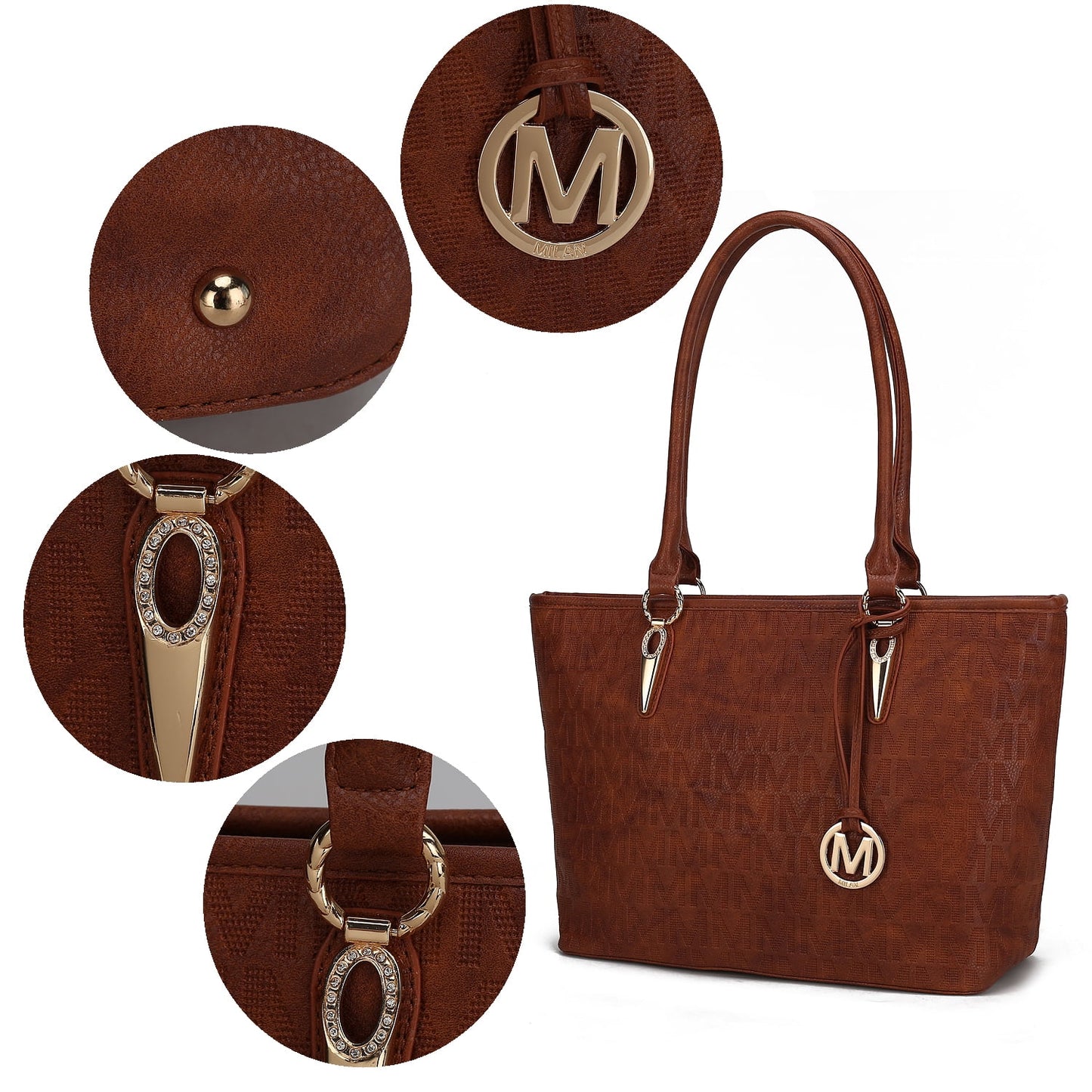 Women's Vegan Leather Tote Bag, Small Tote Handbag, Pouch Purse & Wristlet Wallet Bag - 4 Pcs Set