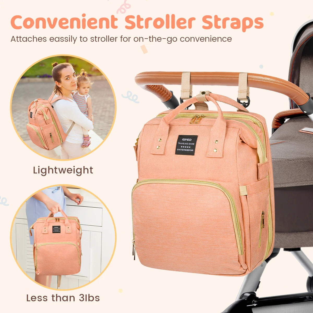 Multifunctional Baby Diaper Bag with Changing Station & Foldable Crib