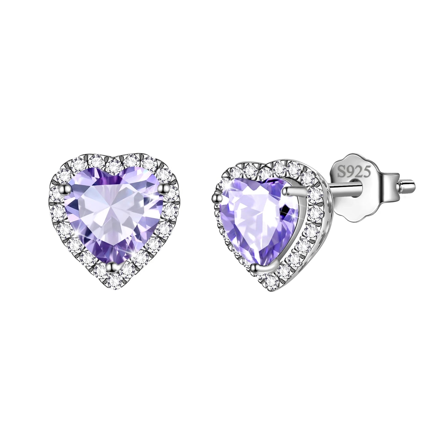 Women's Sterling Silver Birthstone Heart Stud Earrings