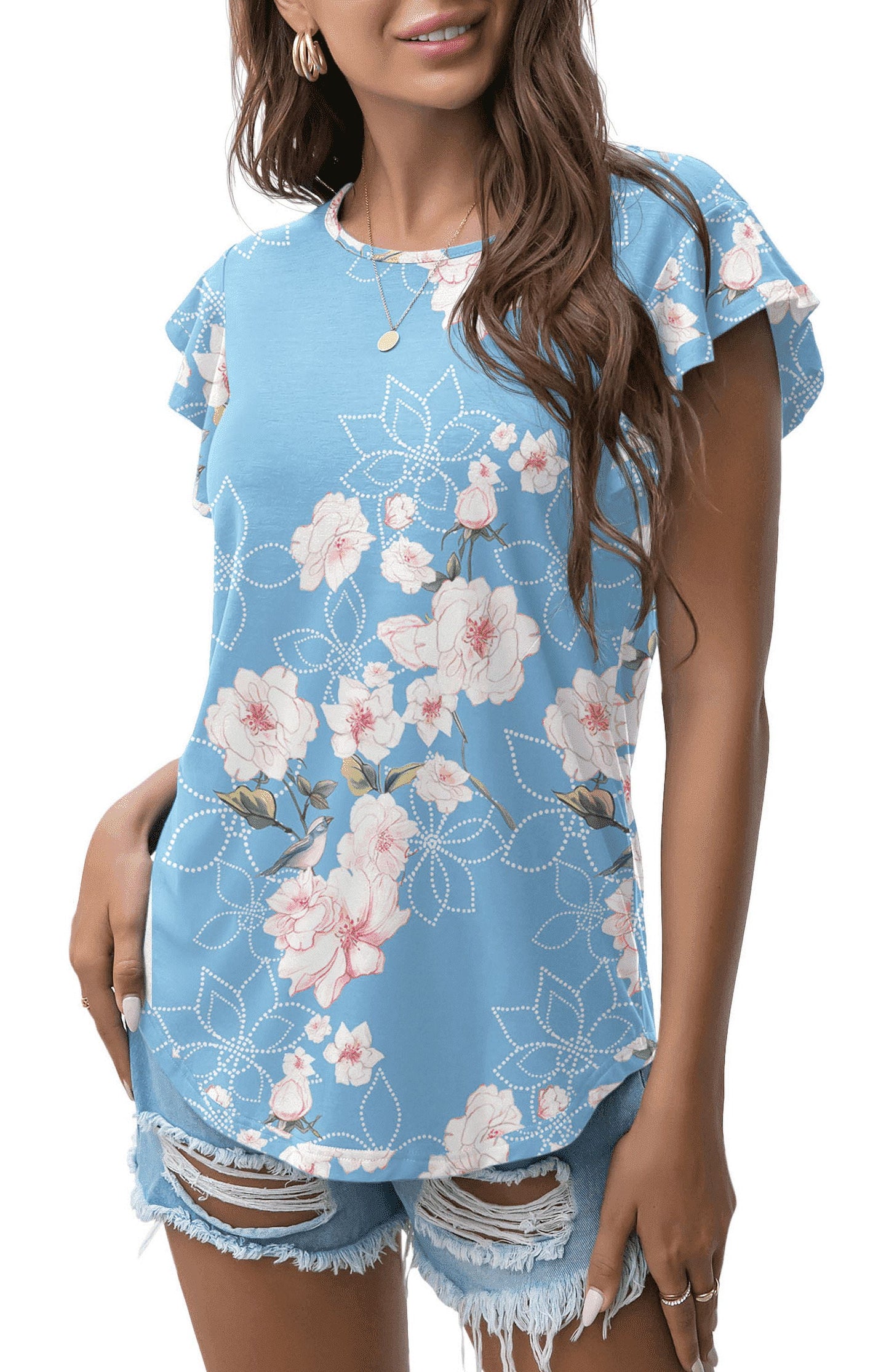 Women's Summer Ruffle Short Sleeve Shirt