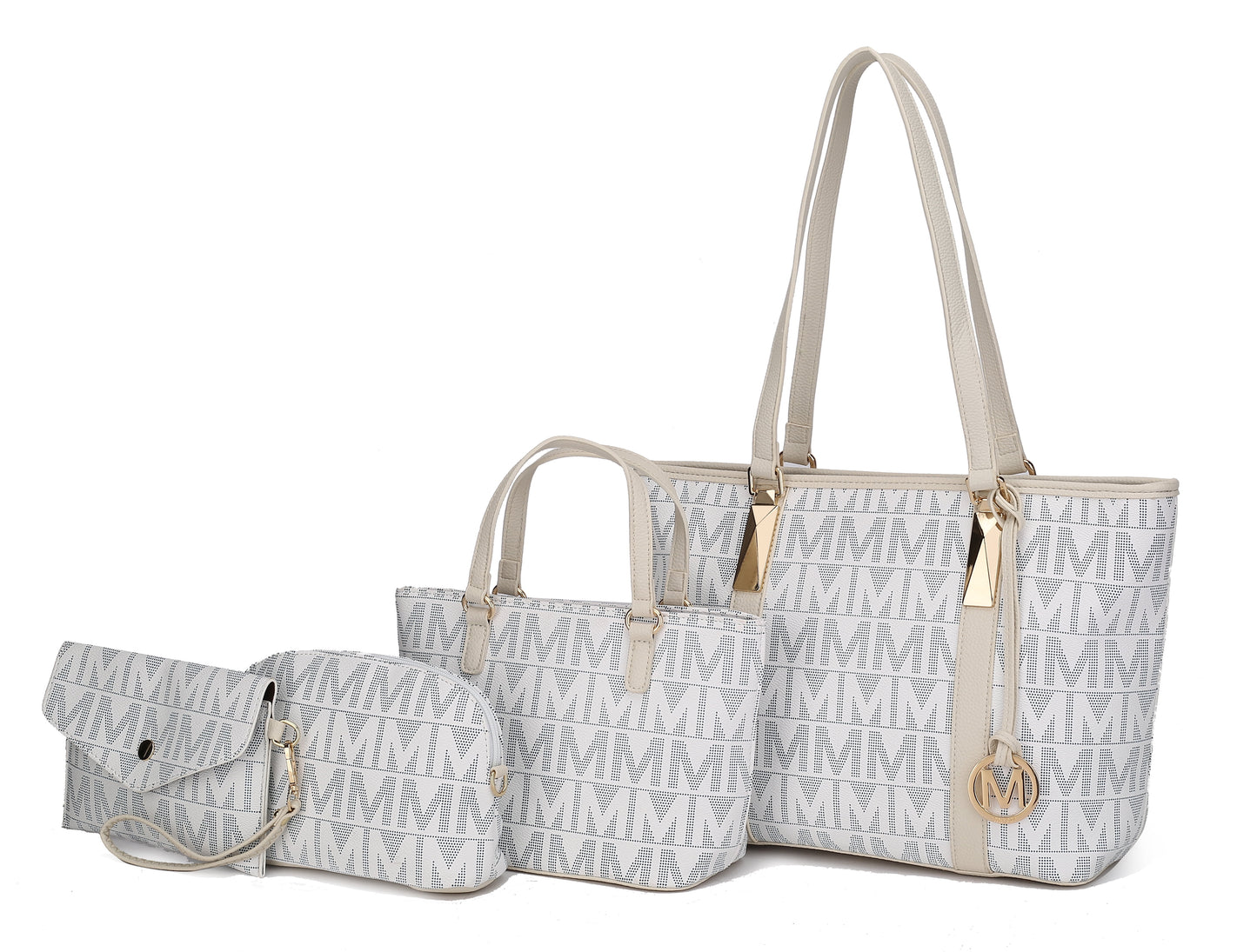 Women's Vegan Leather Tote Bag, Small Tote Handbag, Pouch Purse & Wristlet Wallet Bag - 4 Pcs Set