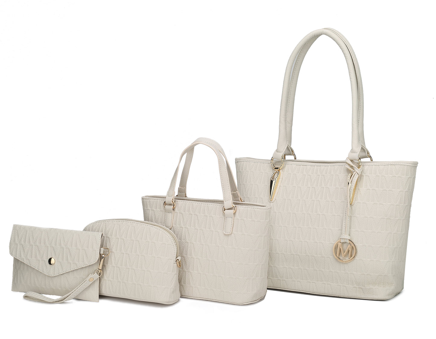 Women's Vegan Leather Tote Bag, Small Tote Handbag, Pouch Purse & Wristlet Wallet Bag - 4 Pcs Set