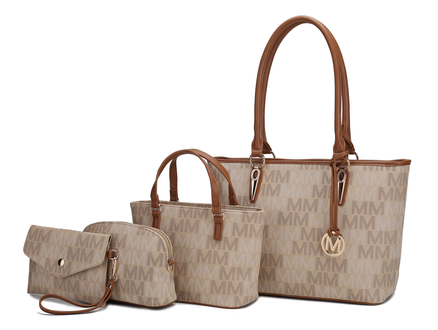 Women's Vegan Leather Tote Bag, Small Tote Handbag, Pouch Purse & Wristlet Wallet Bag - 4 Pcs Set
