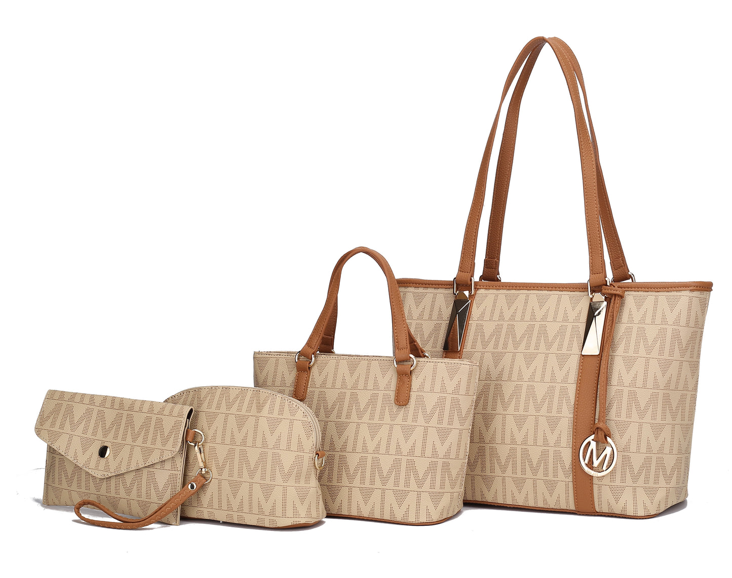 Women's Vegan Leather Tote Bag, Small Tote Handbag, Pouch Purse & Wristlet Wallet Bag - 4 Pcs Set
