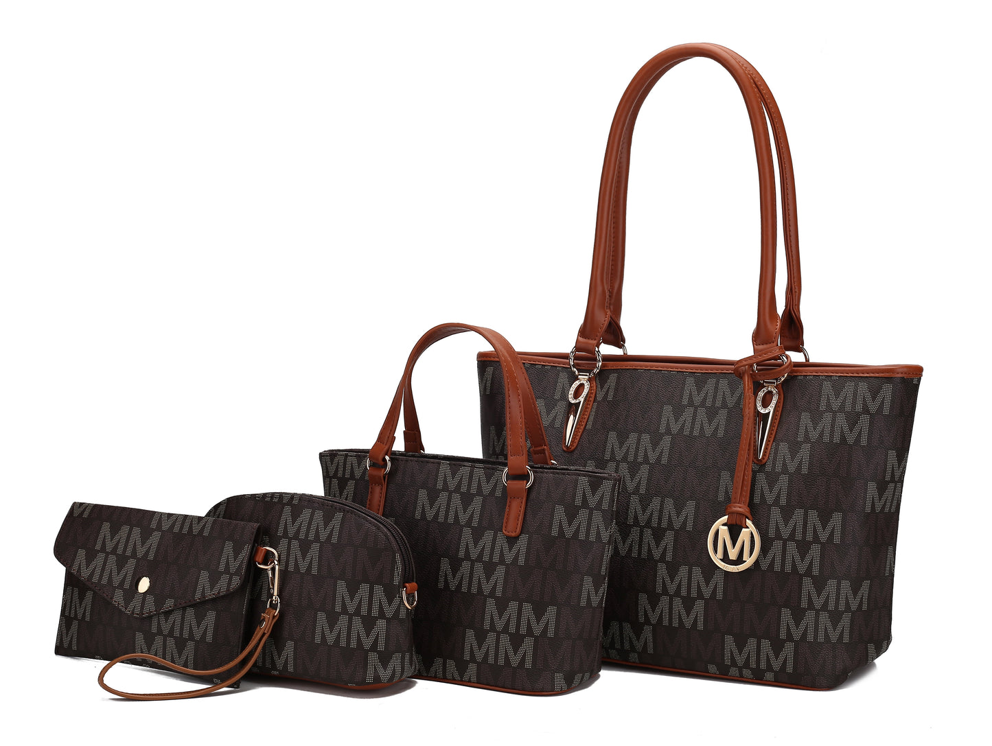 Women's Vegan Leather Tote Bag, Small Tote Handbag, Pouch Purse & Wristlet Wallet Bag - 4 Pcs Set