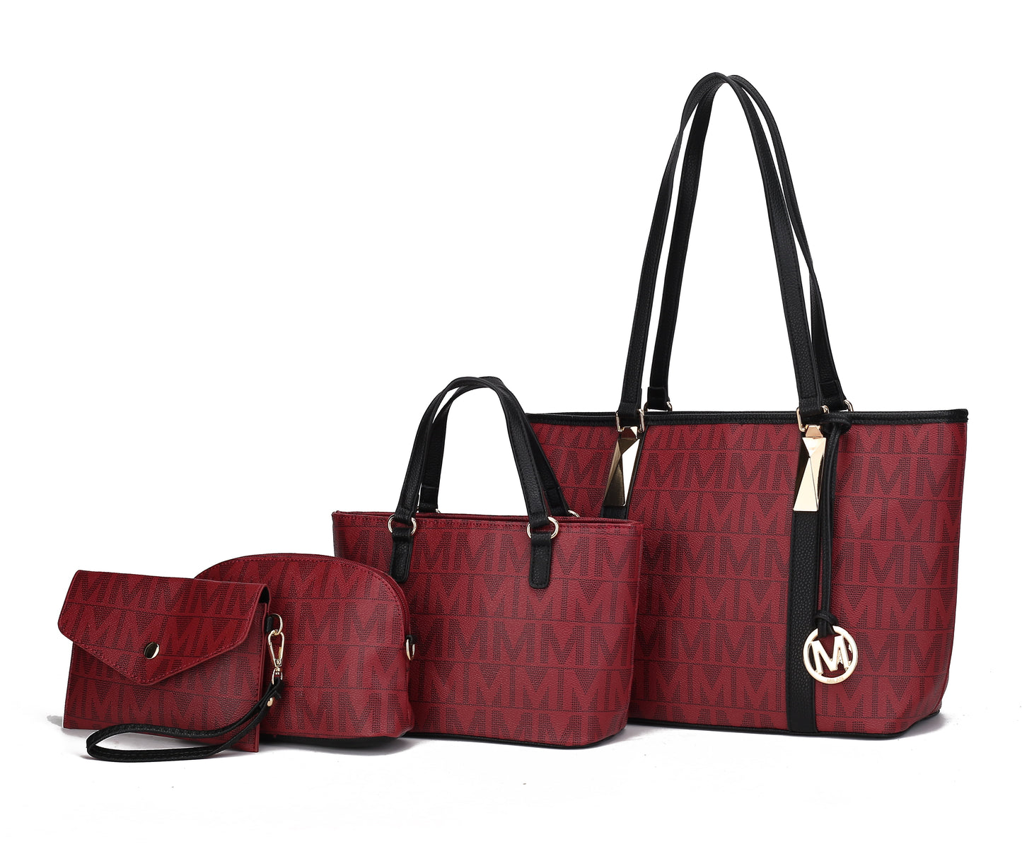 Women's Vegan Leather Tote Bag, Small Tote Handbag, Pouch Purse & Wristlet Wallet Bag - 4 Pcs Set