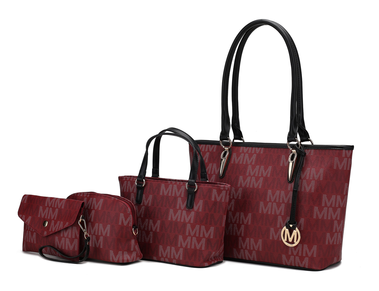 Women's Vegan Leather Tote Bag, Small Tote Handbag, Pouch Purse & Wristlet Wallet Bag - 4 Pcs Set