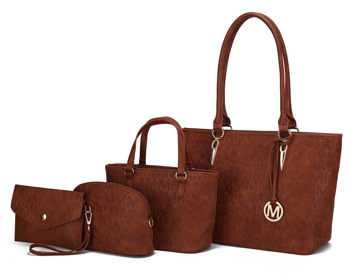 Women's Vegan Leather Tote Bag, Small Tote Handbag, Pouch Purse & Wristlet Wallet Bag - 4 Pcs Set