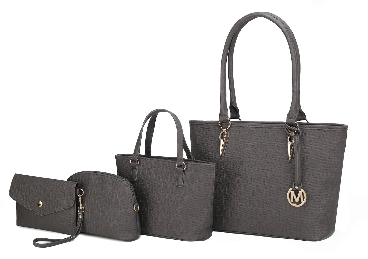 Women's Vegan Leather Tote Bag, Small Tote Handbag, Pouch Purse & Wristlet Wallet Bag - 4 Pcs Set