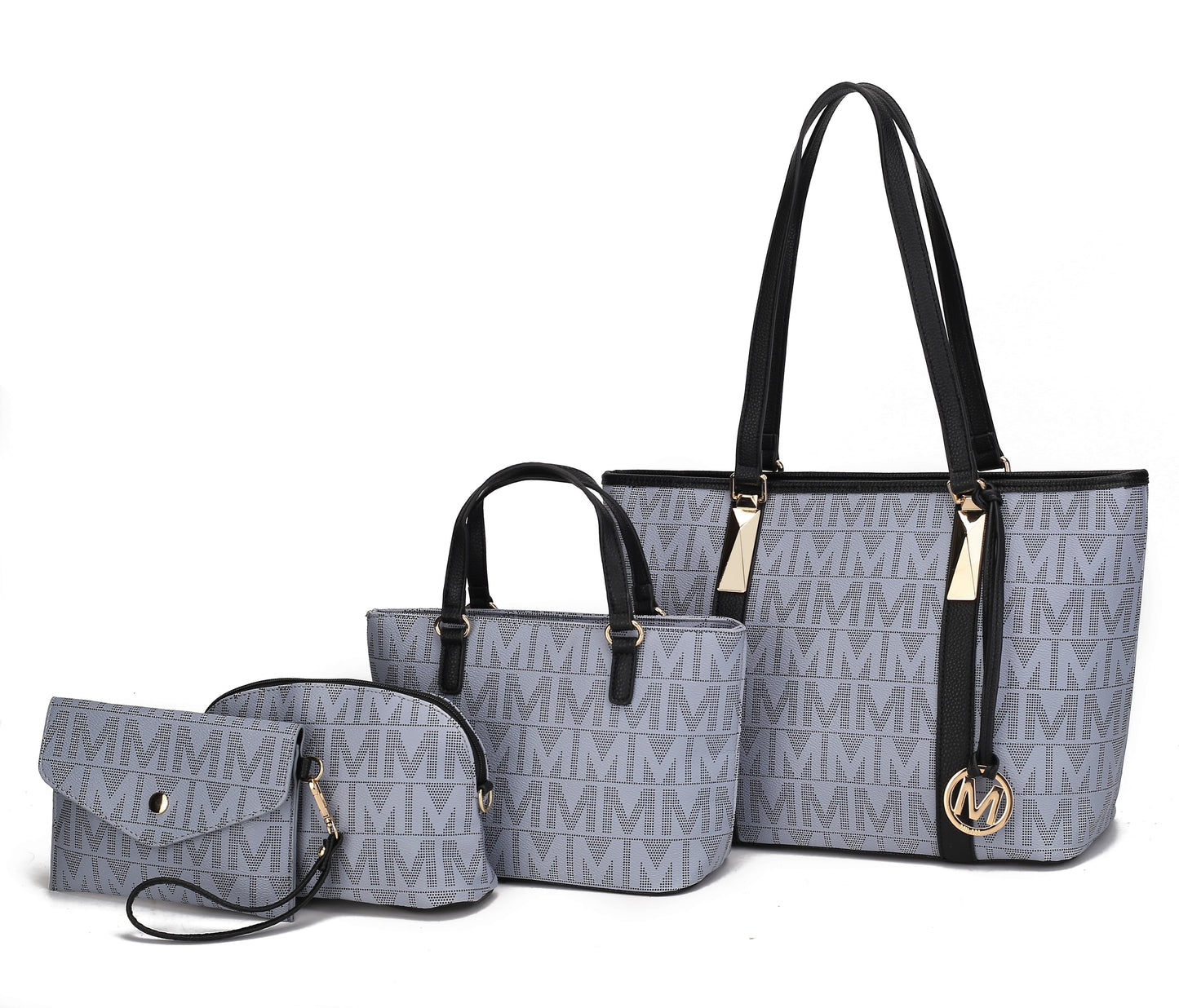 Women's Vegan Leather Tote Bag, Small Tote Handbag, Pouch Purse & Wristlet Wallet Bag - 4 Pcs Set