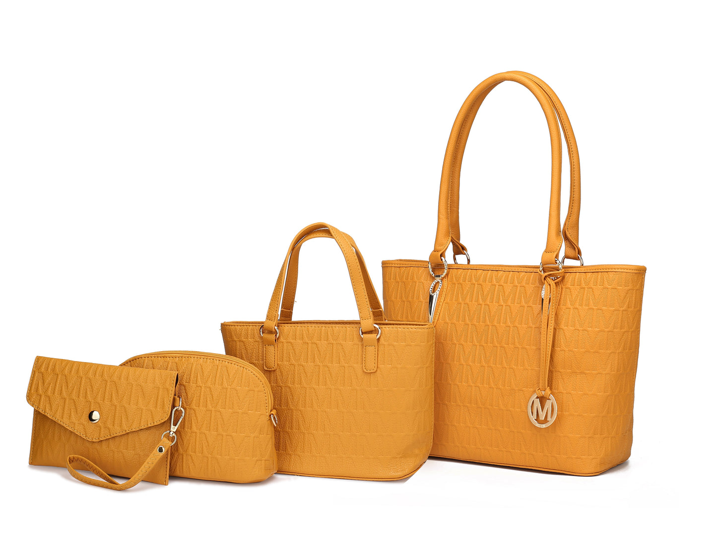 Women's Vegan Leather Tote Bag, Small Tote Handbag, Pouch Purse & Wristlet Wallet Bag - 4 Pcs Set