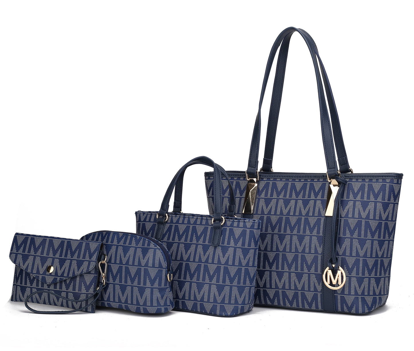 Women's Vegan Leather Tote Bag, Small Tote Handbag, Pouch Purse & Wristlet Wallet Bag - 4 Pcs Set
